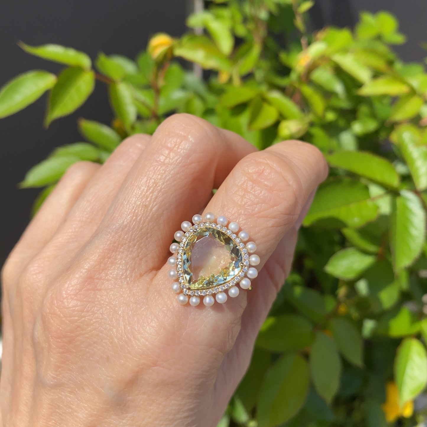 K18 ヘリオドール ダイヤモンド 淡水パールリング