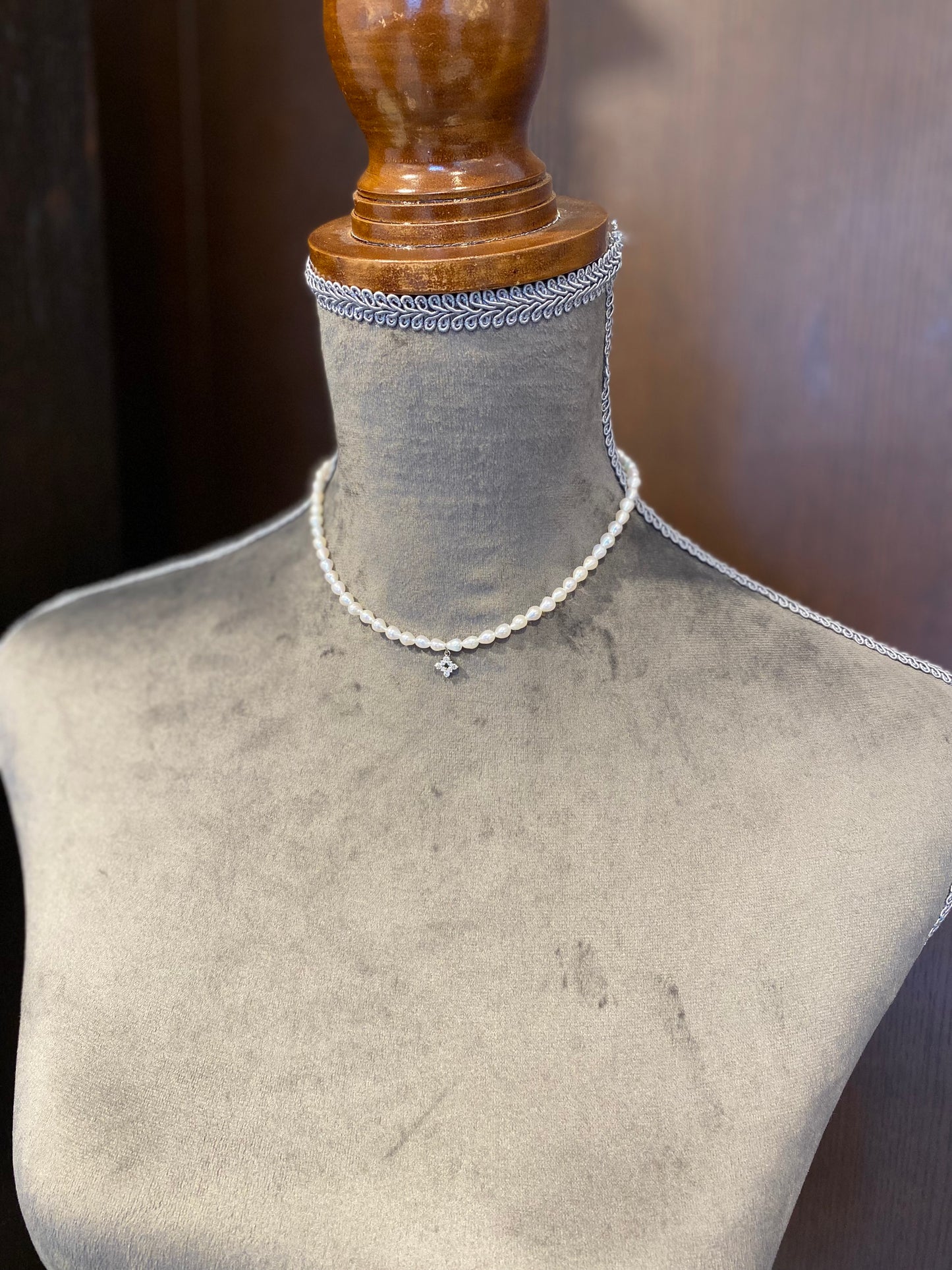 Pt/SV ダイヤモンド0.2ct 淡水パールネックレス