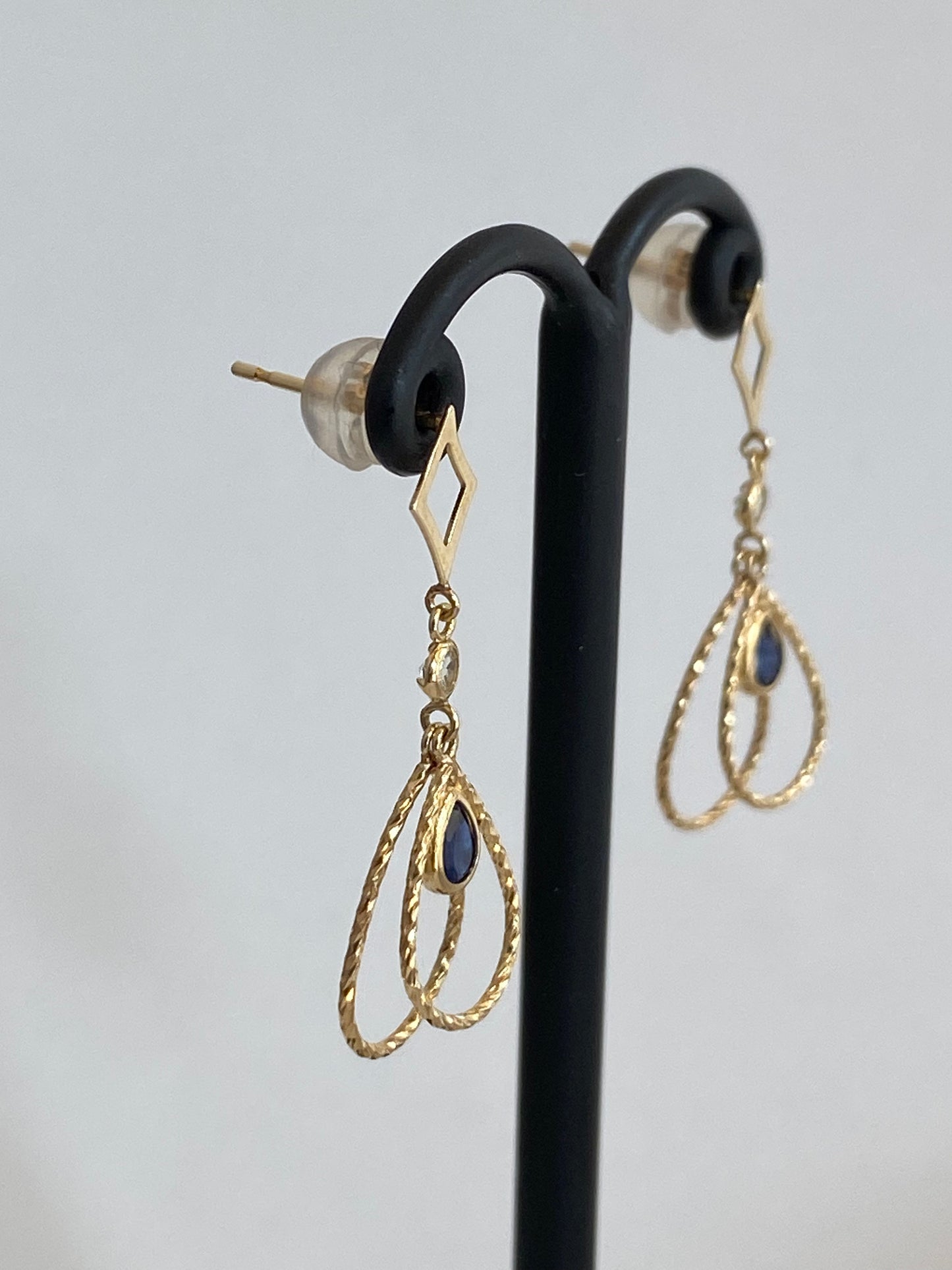 K10イエローゴールド アクアマリン サファイアピアス