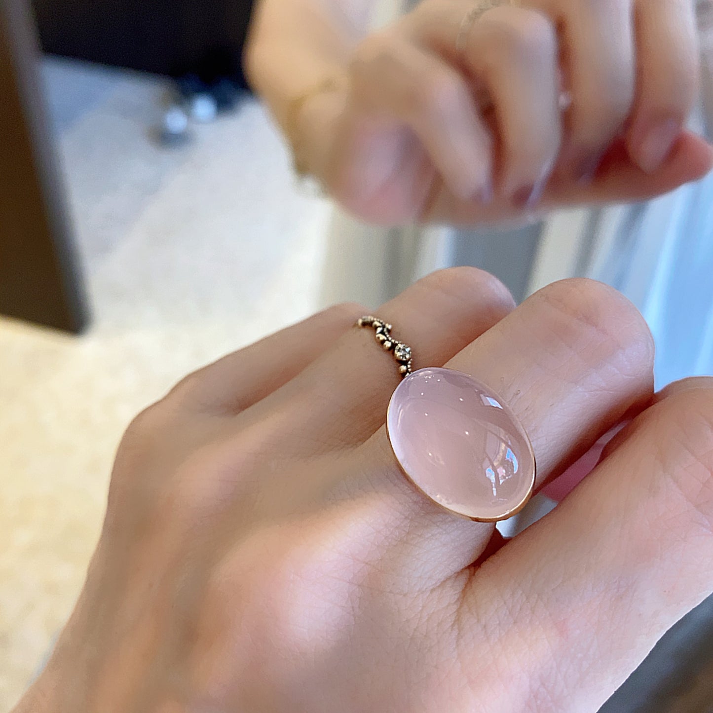 K18イエローゴールド ローズクォーツリング