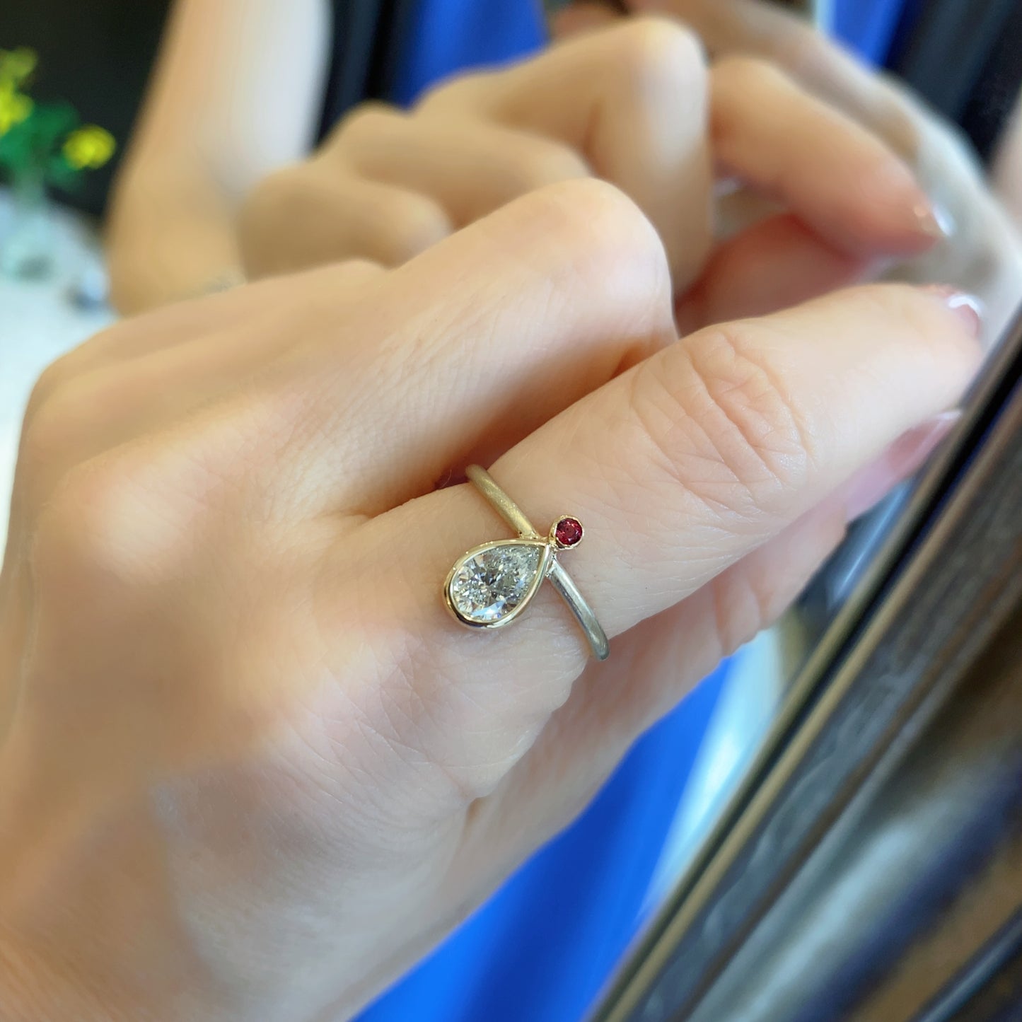 K18イエローゴールド ダイヤモンド0.7ct レッドスピネルリング