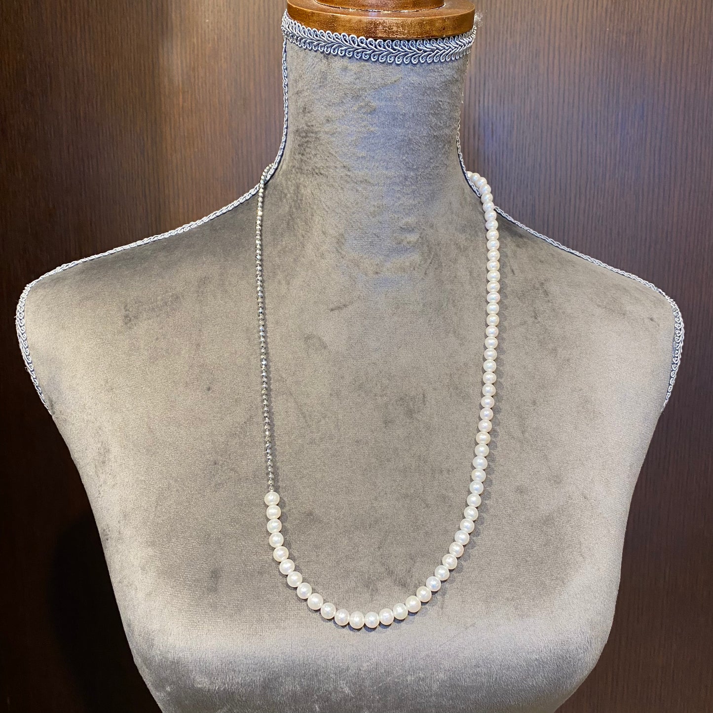 SV コーティングヘマタイト・淡水パール70㎝ネックレス