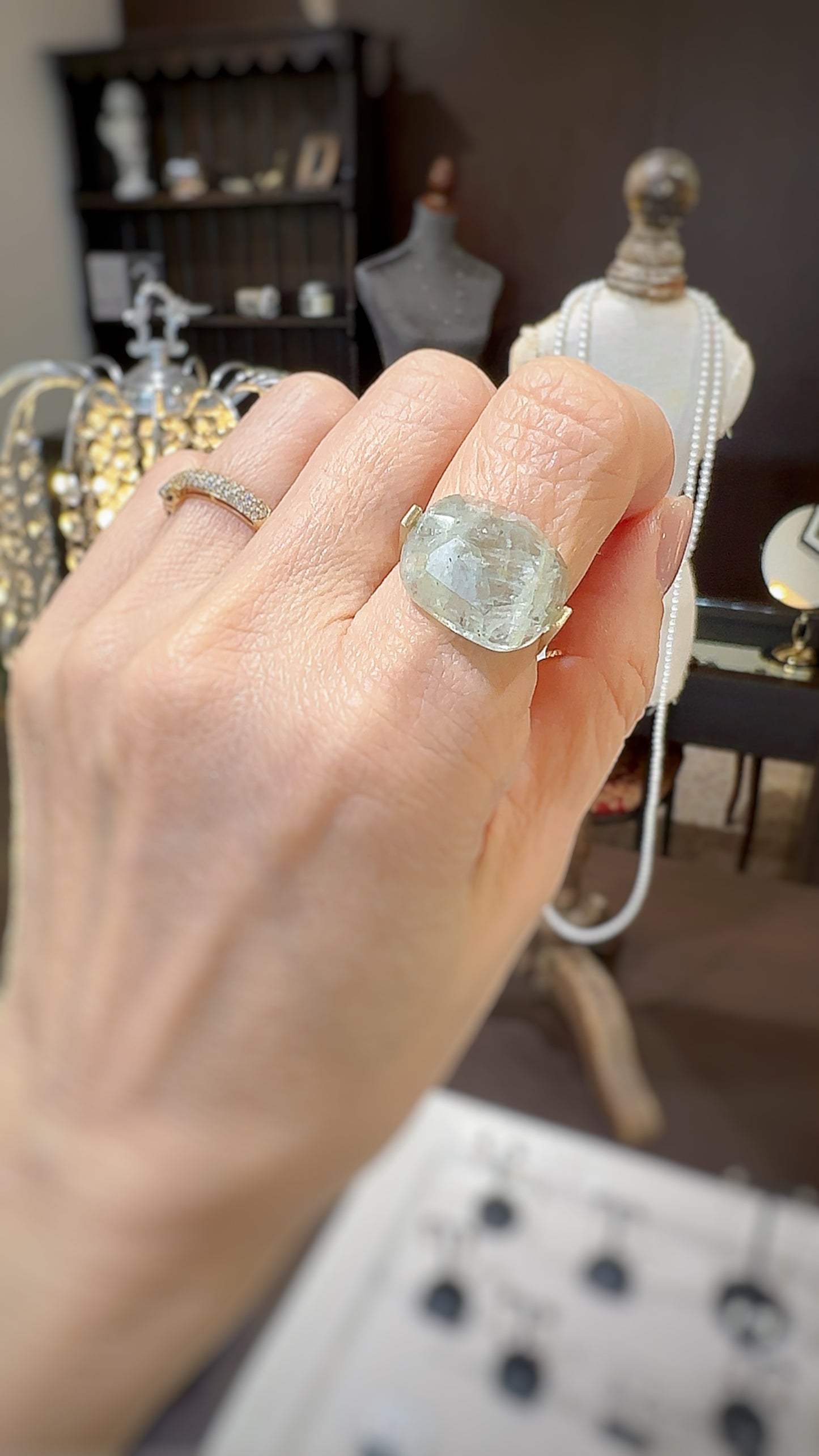 K10イエローゴールド インクルージョンアクアマリンリング