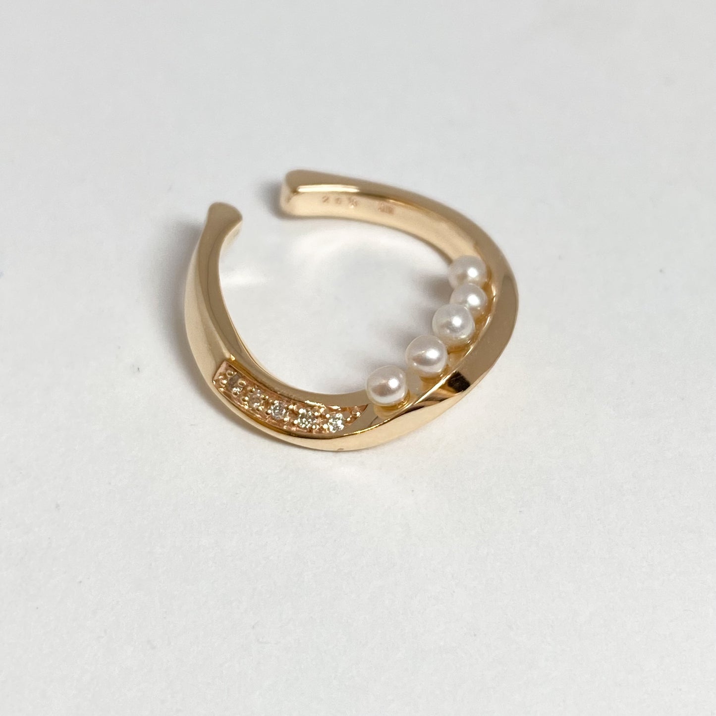 K10イエローゴールド 淡水パール　ダイヤモンドイヤカフ