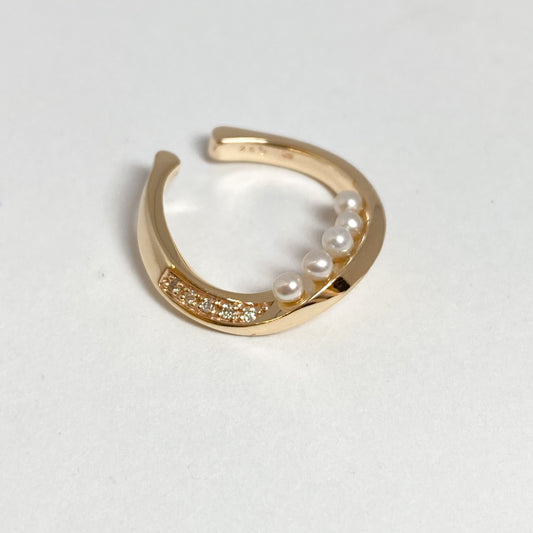 K10イエローゴールド 淡水パール　ダイヤモンドイヤカフ