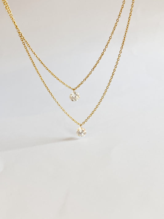 K18イエローゴールド  ダブルチェーン　ダイヤモンド0.82ctネックレス