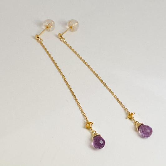 K10 イエローゴールド　シトリン・アメジストピアス