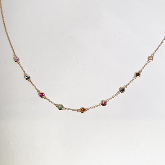 K10イエローゴールド マルチカラー天然石ネックレス