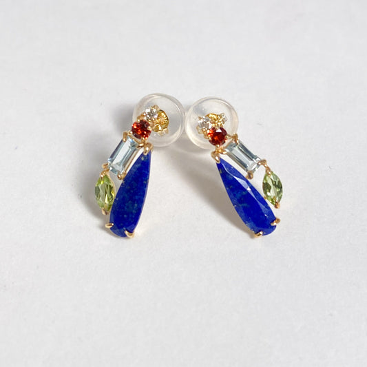 K18イエローゴールド　ラピスラズリ・ダイヤモンド・マルチストーンピアス