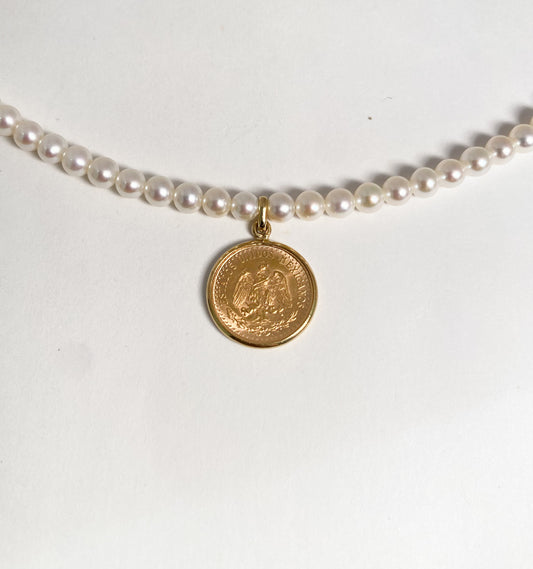 1945年 メキシコ2ペソ金貨×淡水パールネックレス（K10PG）