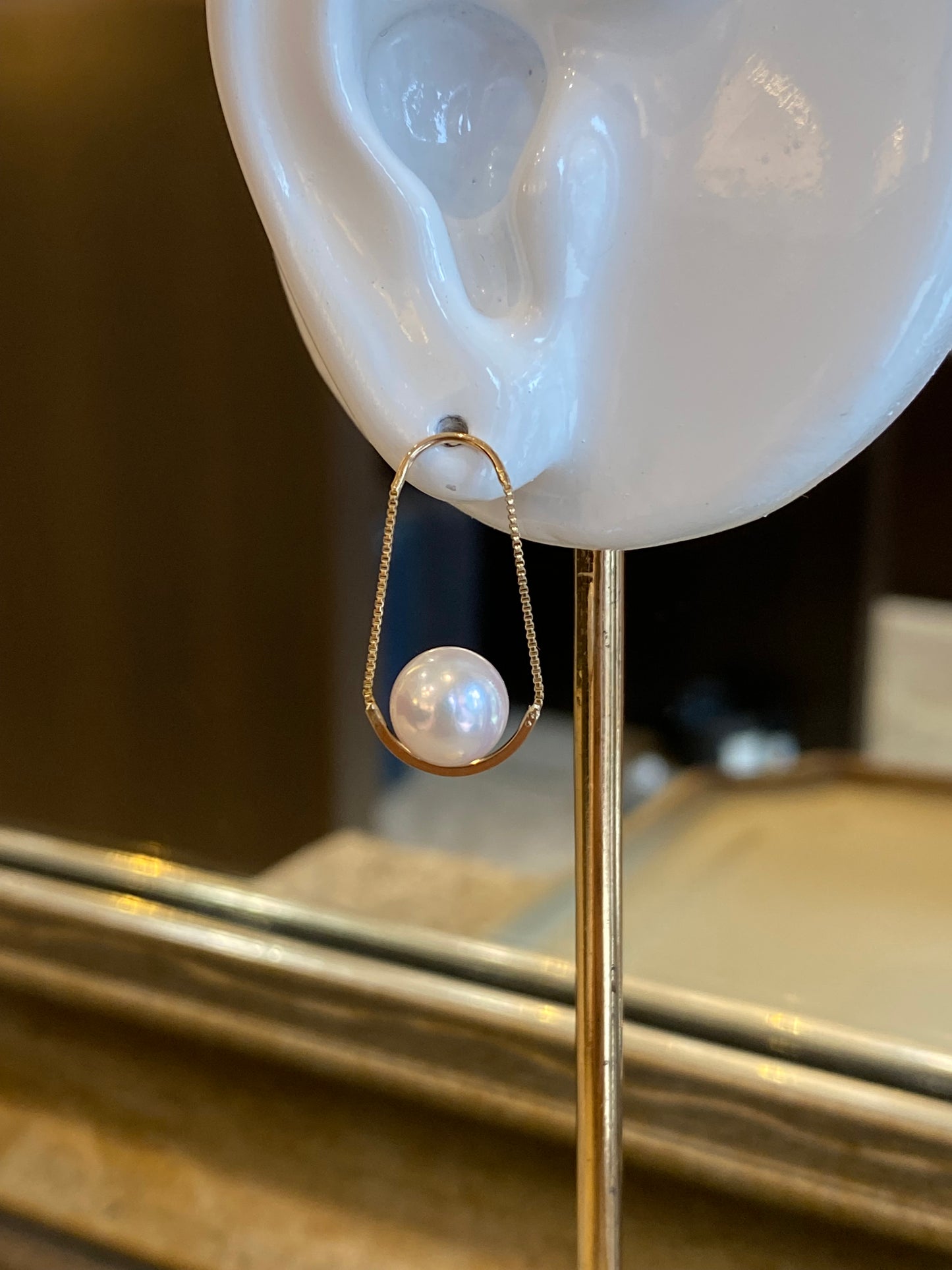 K10イエローゴールド パール(あこや)ピアス