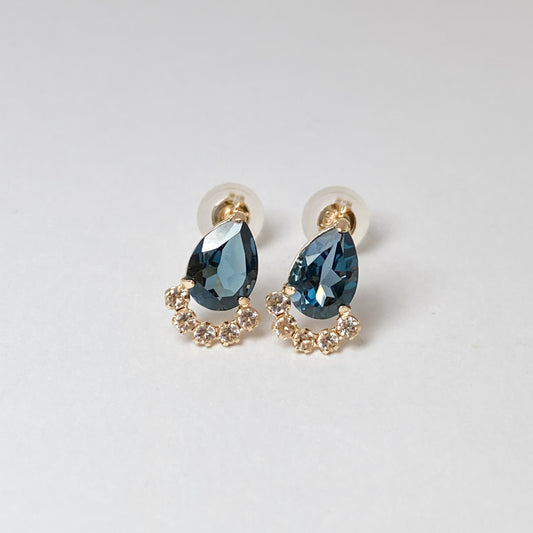 K10イエローゴールド ロンドンブルートパーズ・ホワイトトパーズピアス