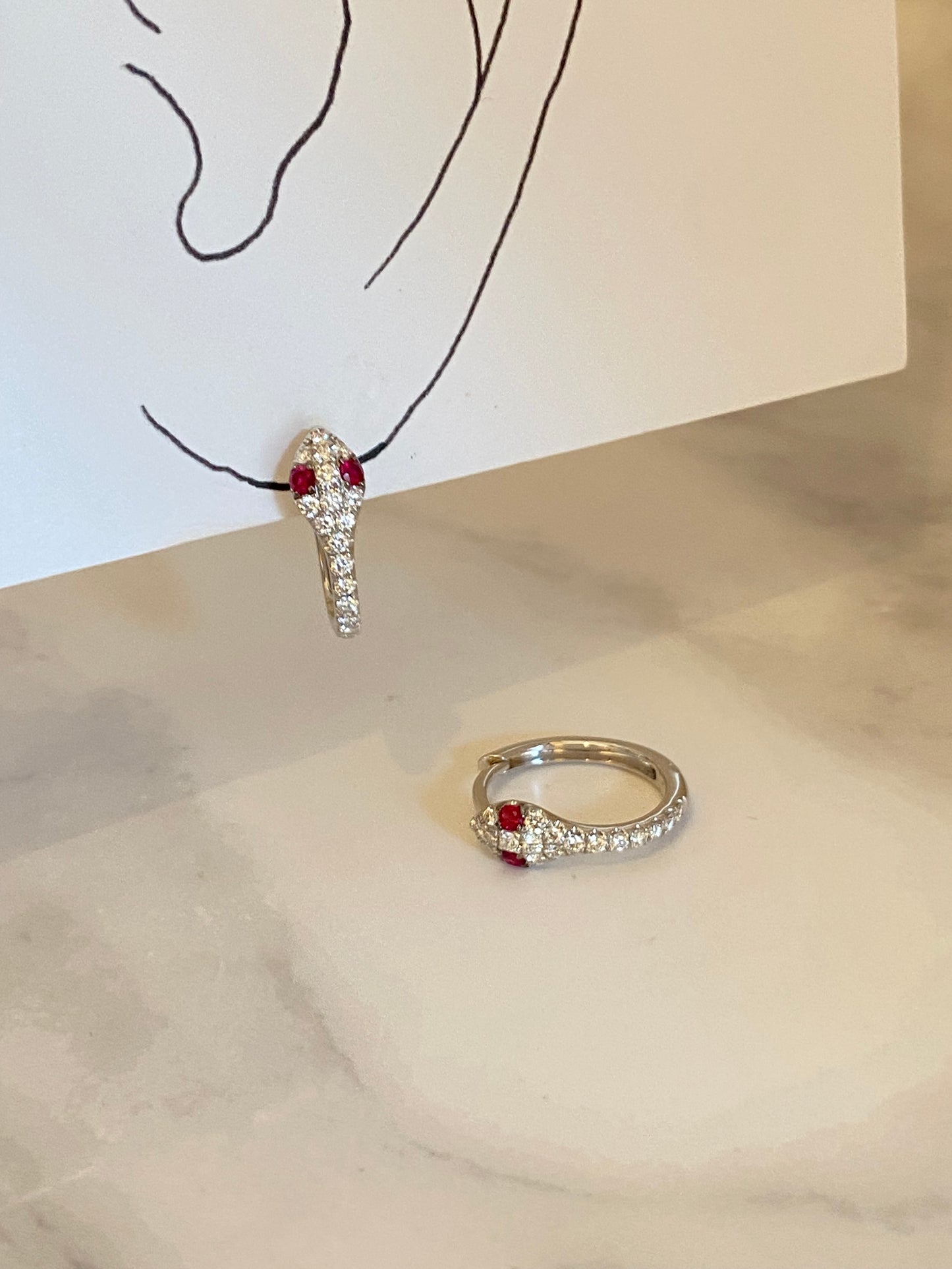 K18ホワイトゴールドダイヤモンド0.42ct ルビーピアス
