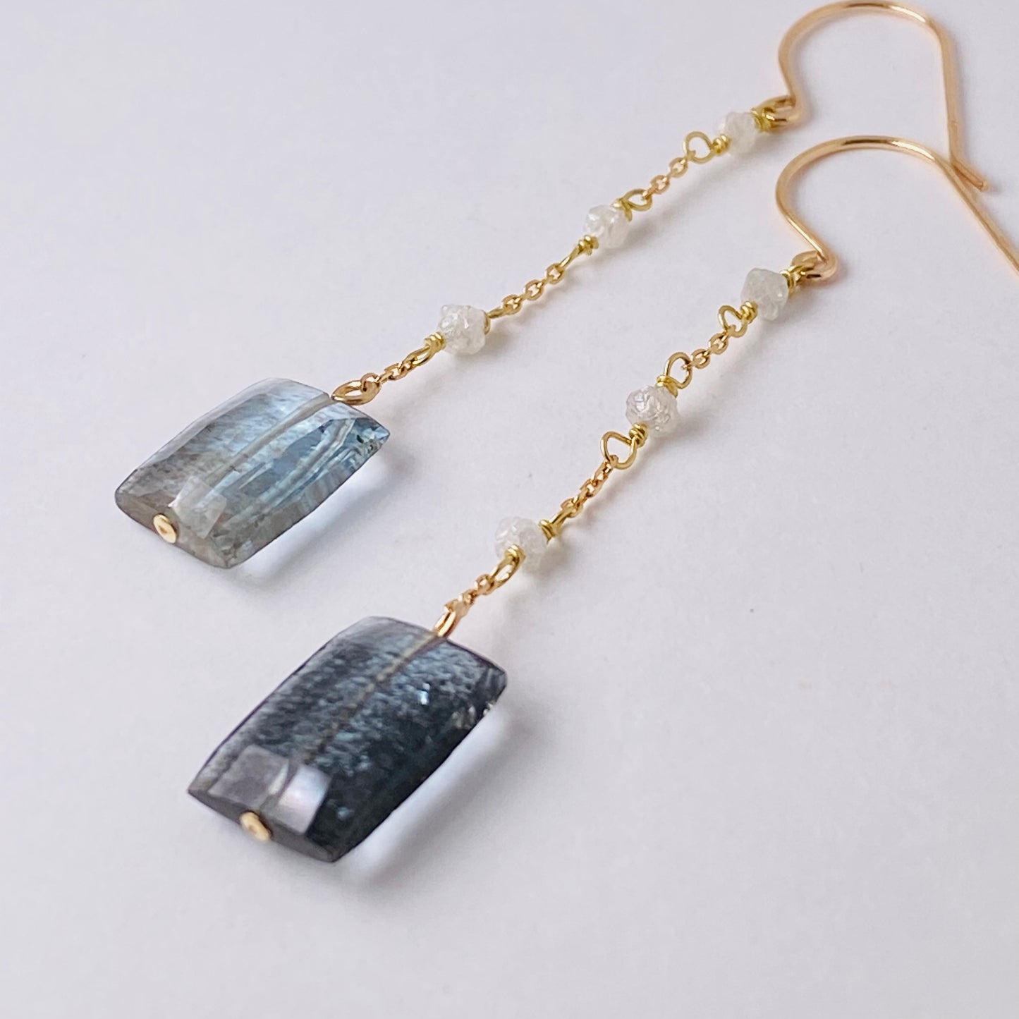 K10イエローゴールド モスアクアマリン･ダイヤモンドピアス