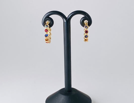 K10イエローゴールドマルチカラーフープピアス