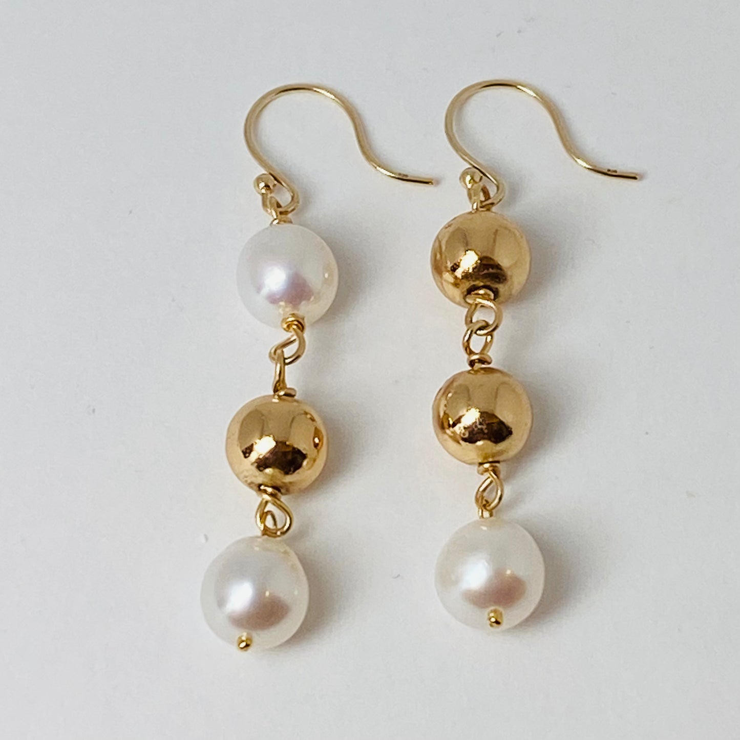 K10イエローゴールド 淡水パール･ヘマタイトピアス