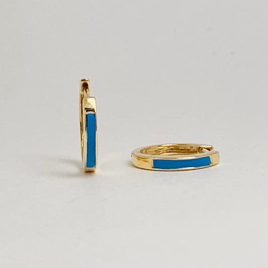 K10イエローゴールド　ターコイズ中折れフープピアス