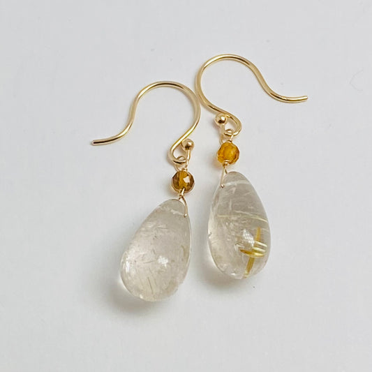 K10イエローゴールド ルチルクォーツ･トルマリンピアス